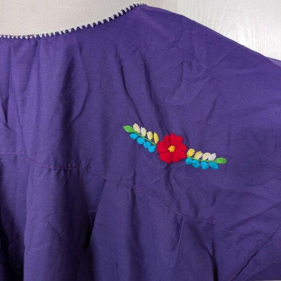 Zapoteco Mexican Embroidered Floral Dress Womens One Size Purple Hand Made - Picture 9 of 10